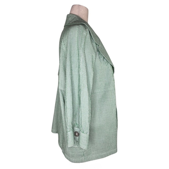 LAL Live a Little Green White Striped Double Breasted Cotton Jacket Women’s 2X - Picture 2 of 6